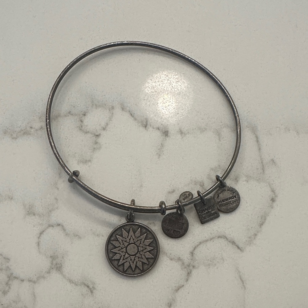 Alex and Ani Silver-Tone Sunburst Charm Bangle Bracelet